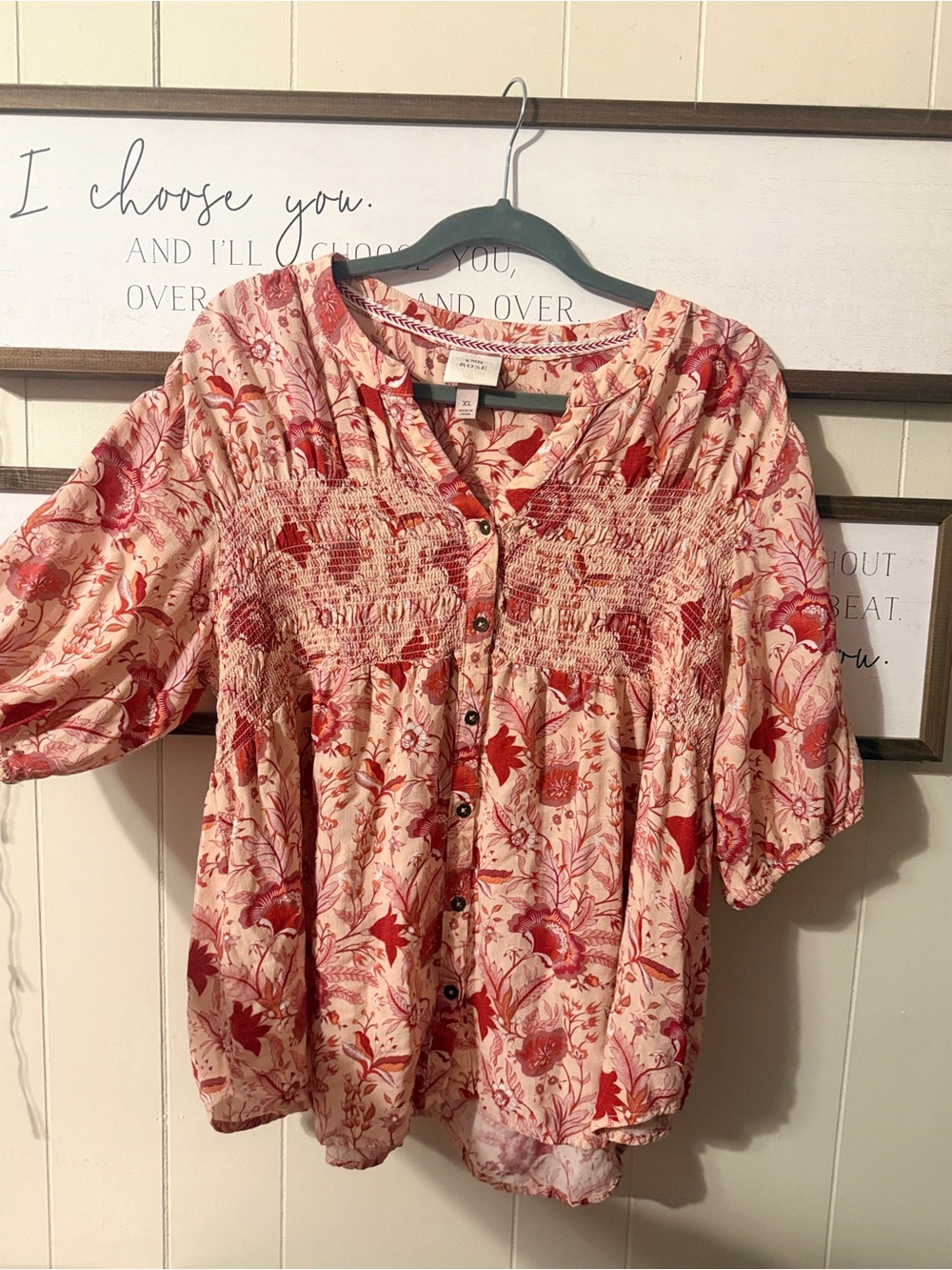 Knox Rose Pink Floral Button-Front Blouse - Picture 4 of 5